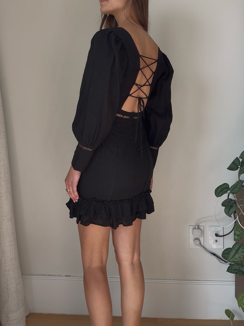 ASOS Black Lace-Up Open-Back Mini Dress